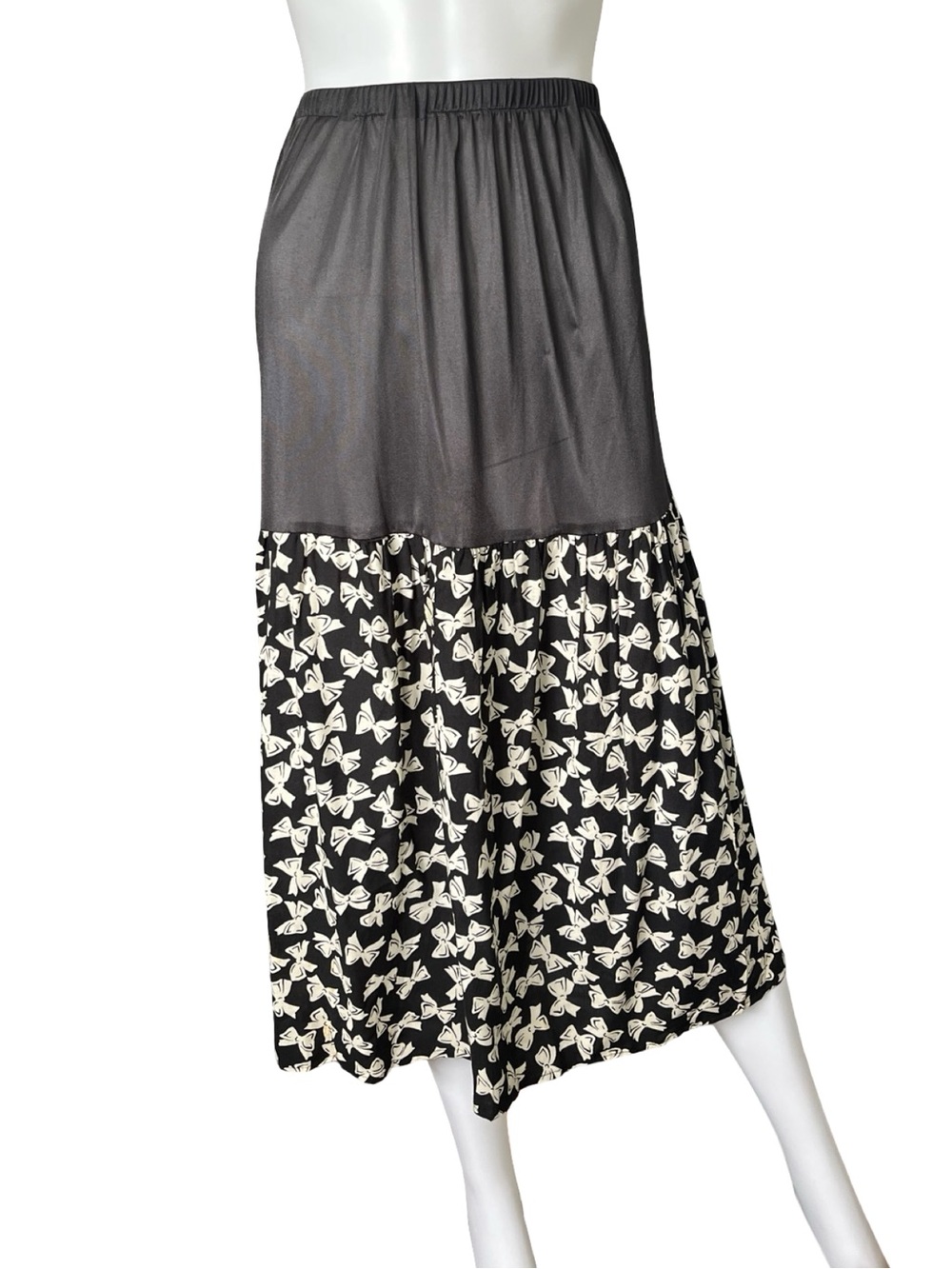 Vintage Slip Skirt Black White Bow Print Coquette Whimsigoth Womens Size 7/8